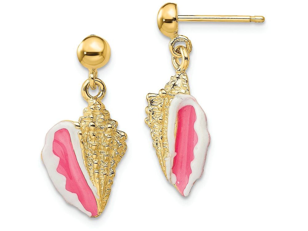 FJC Finejewelers 14k Yellow Gold Enamel Conch Shell Dangle Earringspink White