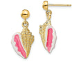 FJC Finejewelers 14k Yellow Gold Enamel Conch Shell Dangle Earringspink White