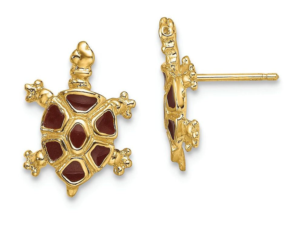 FJC Finejewelers 14k Yellow Gold Land Turtle with Brown Enamel Shell Earrings