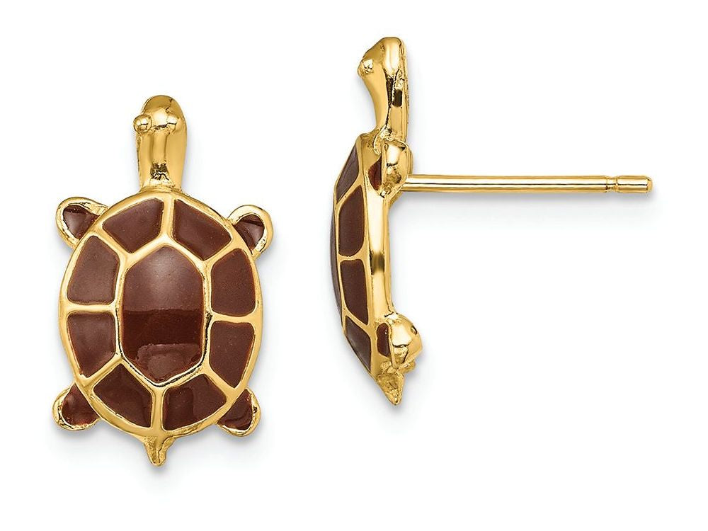 FJC Finejewelers 14k Yellow Gold Sea Turtle with Brown Enamel Shell Earrings