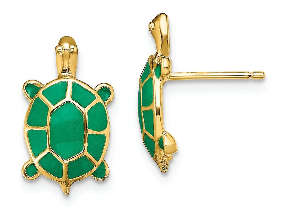 FJC Finejewelers 14k Yellow Gold Land Turtle with Green Enamel Shell Earrings