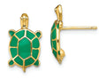 FJC Finejewelers 14k Yellow Gold Land Turtle with Green Enamel Shell Earrings