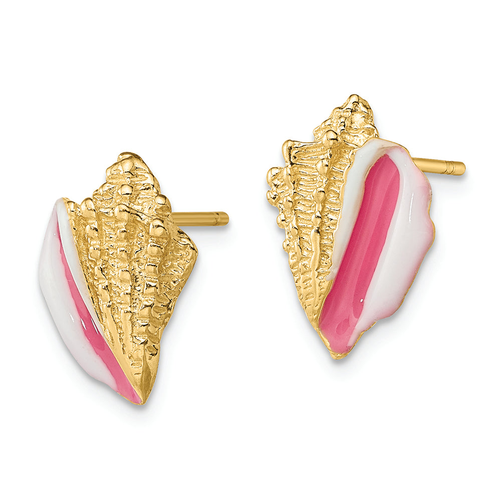 FJC Finejewelers 14k Yellow Gold Enamel Conch Shell Post Earringspink White
