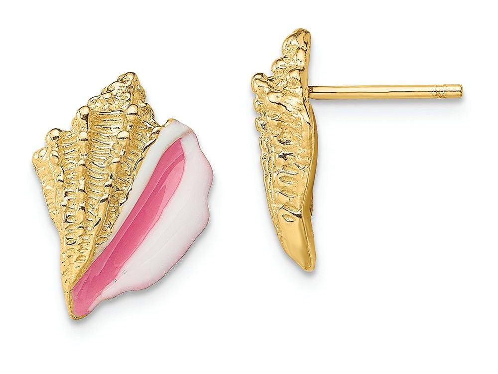 FJC Finejewelers 14k Yellow Gold Enamel Conch Shell Post Earringspink White