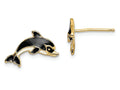 FJC Finejewelers 14k Yellow Gold Enamel Dolphin Post Earringsblack White
