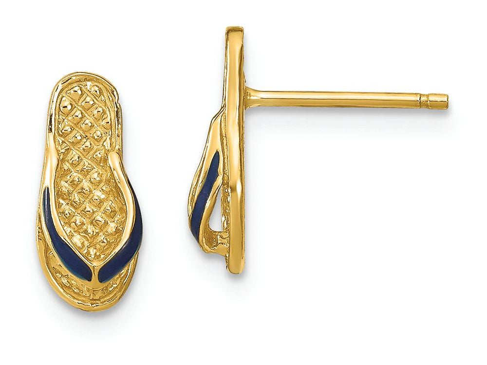FJC Finejewelers 14k Yellow Gold Blue Enamel Single Flip-flop Post Earrings
