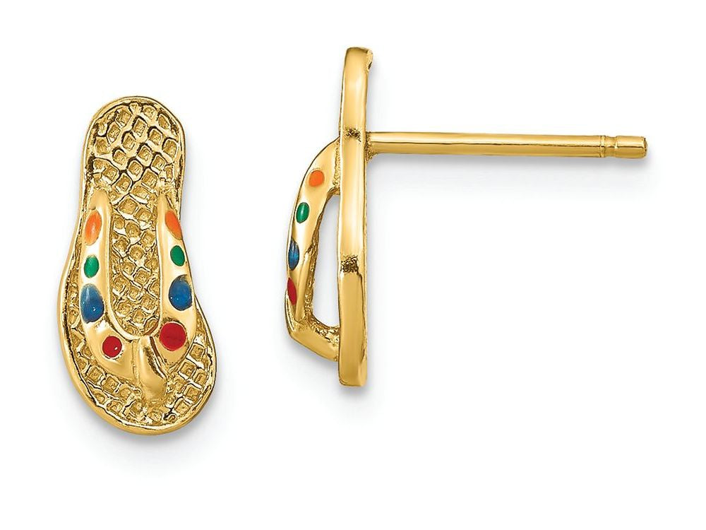 FJC Finejewelers 14k Yellow Gold Multi-color Enamel Single Flip-flop Post Earrings