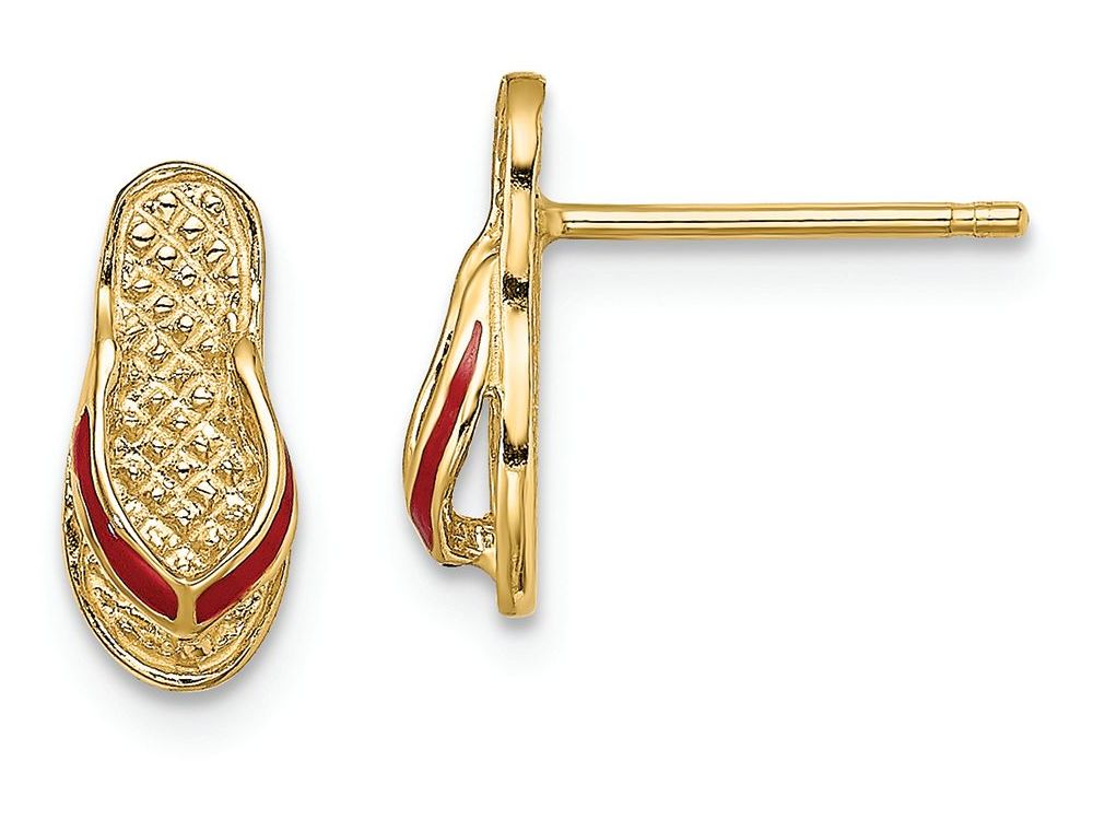 FJC Finejewelers 14k Yellow Gold Red Enamel Flip-flop Post Earrings