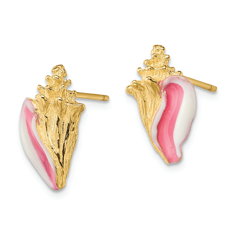 FJC Finejewelers 14k Yellow Gold Enamel Conch Shell Post Earringspink White