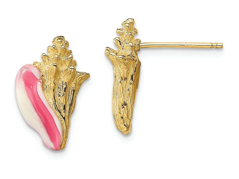 FJC Finejewelers 14k Yellow Gold Enamel Conch Shell Post Earringspink White