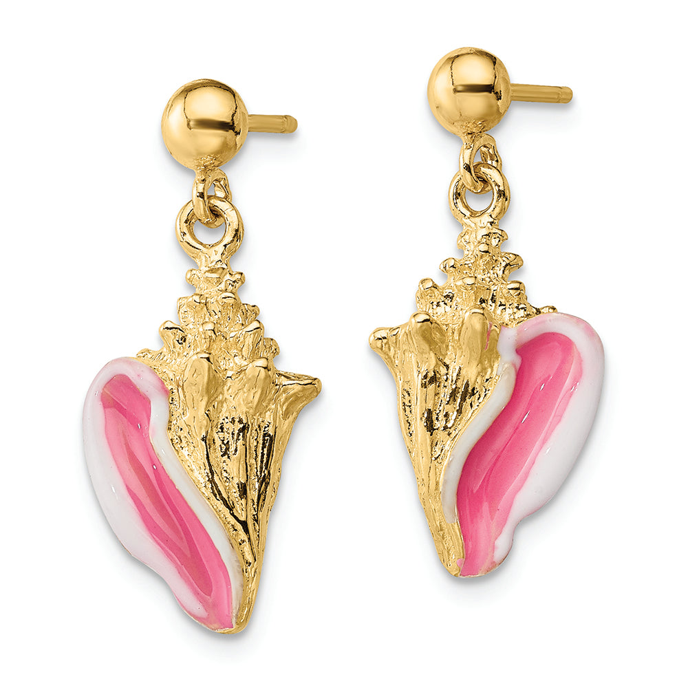 FJC Finejewelers 14k Yellow Gold Enamel Conch Shell Dangle Earringspink White