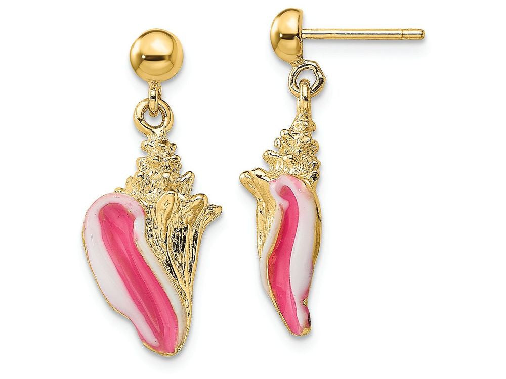 FJC Finejewelers 14k Yellow Gold Enamel Conch Shell Dangle Earringspink White