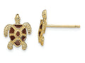 FJC Finejewelers 14k Yellow Gold Sea Turtle Post Earrings with Brown Enamel Shelltextured