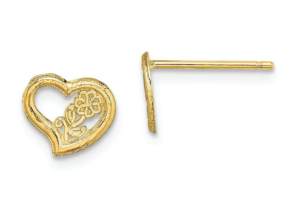FJC Finejewelers 14k Yellow Gold Open Heart Post Ear with Flower Center Charm