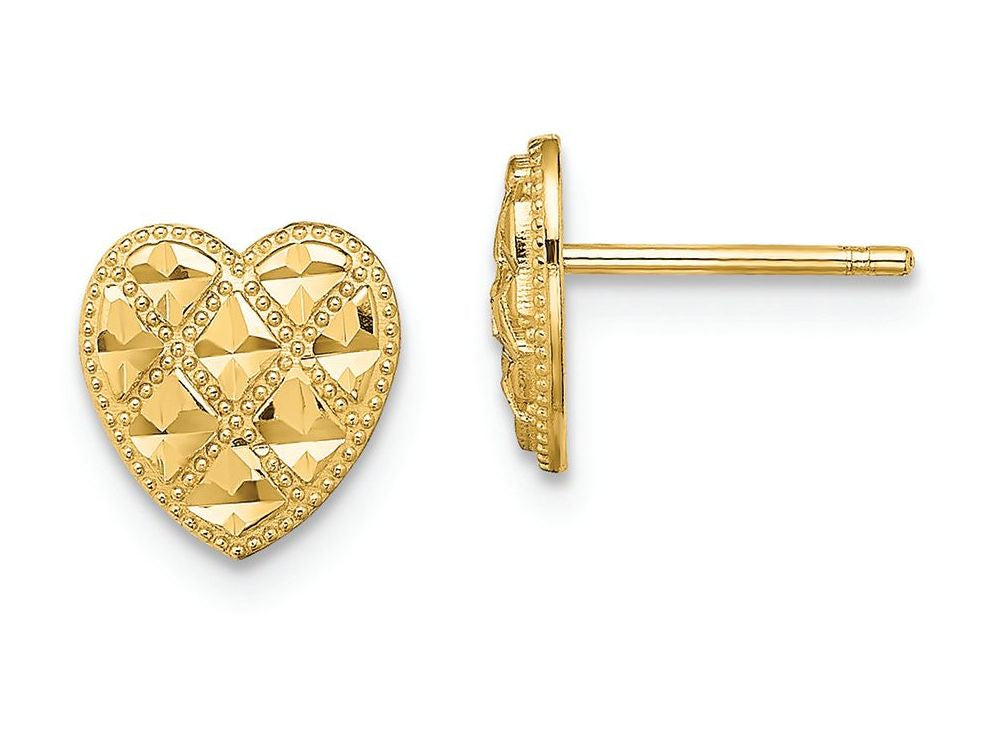 FJC Finejewelers 14k Yellow Gold Heart Post with Bright Cut Criss-cross