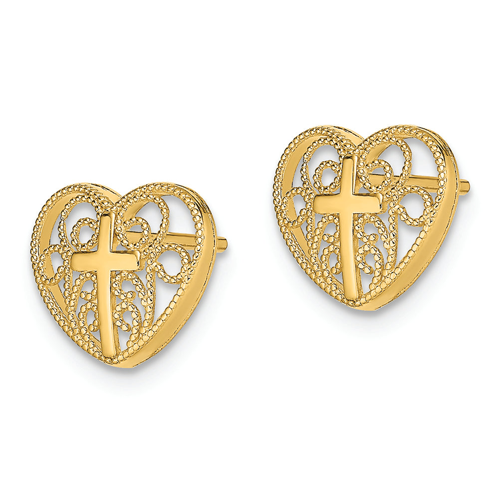 FJC Finejewelers 14k Yellow Gold Heart Post with Cross Center filigree Earrings