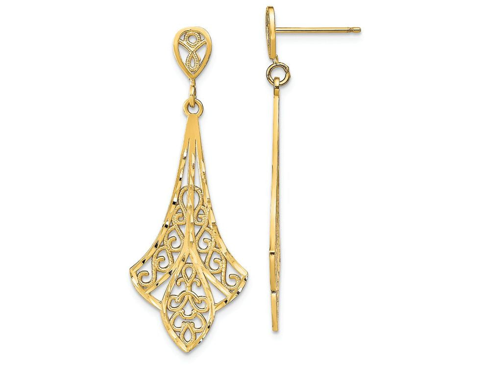 FJC Finejewelers 14k Yellow Gold Bright Cut Filigree Dangle Post Earrings