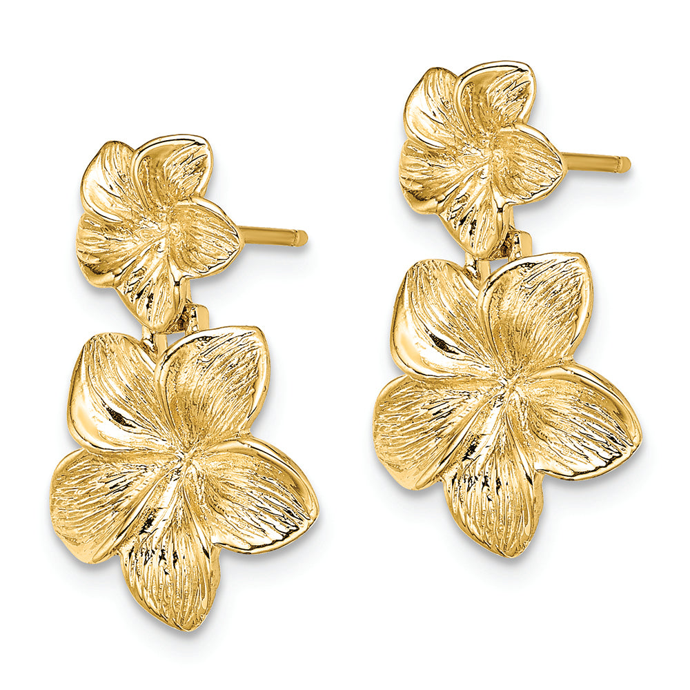 FJC Finejewelers 14k Yellow Gold Double Flower Drop Post Earrings Plumeria