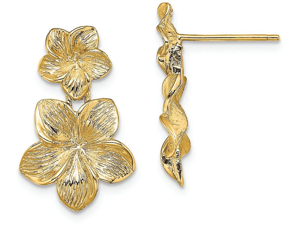 FJC Finejewelers 14k Yellow Gold Double Flower Drop Post Earrings Plumeria