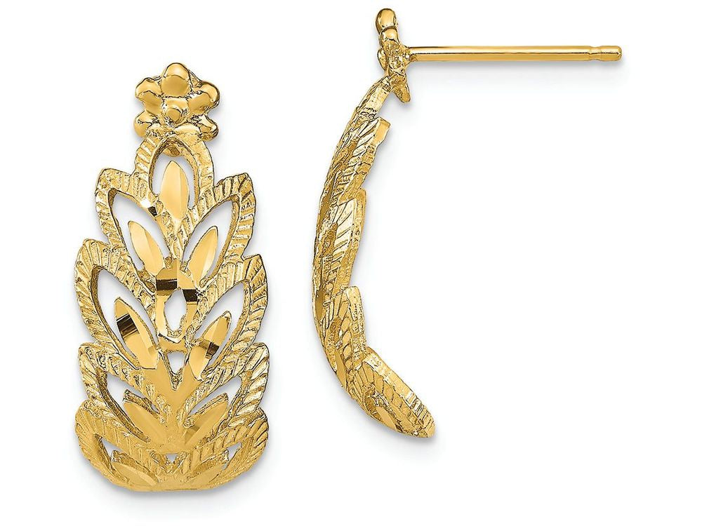 FJC Finejewelers 14k Yellow Gold Flower Tip Bright Cut Leaf Pattern Post Earring