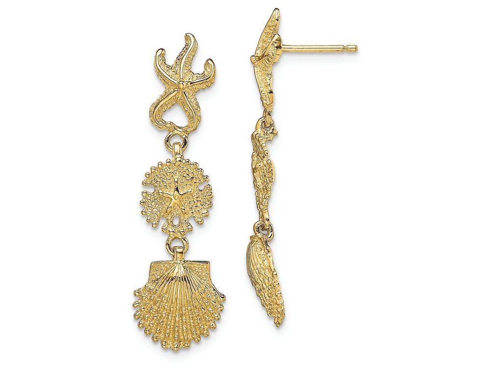 FJC Finejewelers 14k Yellow Gold Starfish Sand Dollar Scallop Shell Dangle Earrings