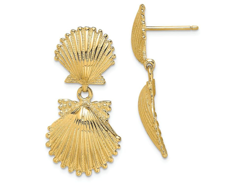 FJC Finejewelers 14k Yellow Gold Double Scallop Shell Dangle Earrings