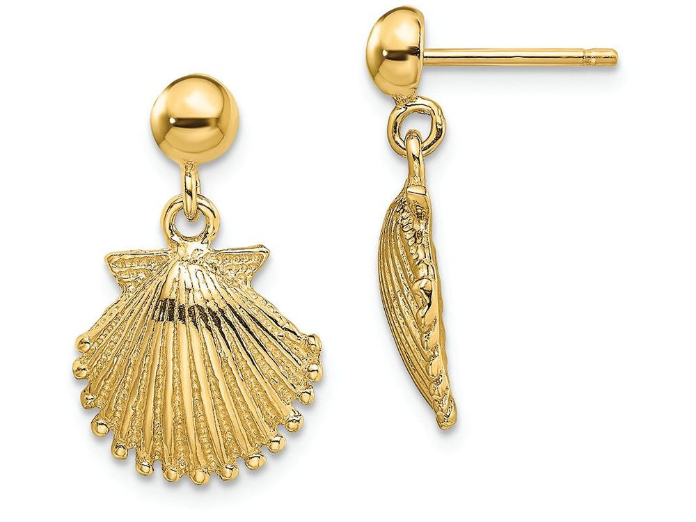 FJC Finejewelers 14k Yellow Gold Scallop Shell with Beaded Tips Dangle Earrings