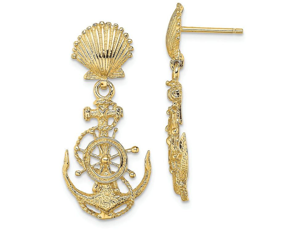 FJC Finejewelers 14k Yellow Gold Shell Anchor Double Dangle Earrings