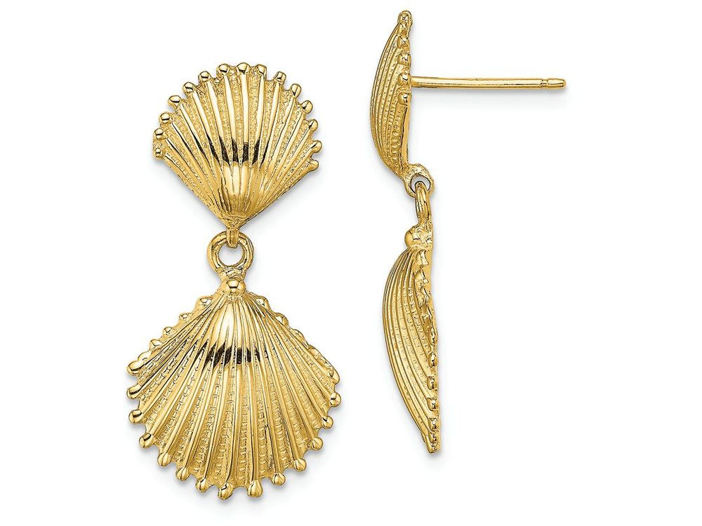 FJC Finejewelers 14k Yellow Gold Double Scallop Shell Dangle Earrings