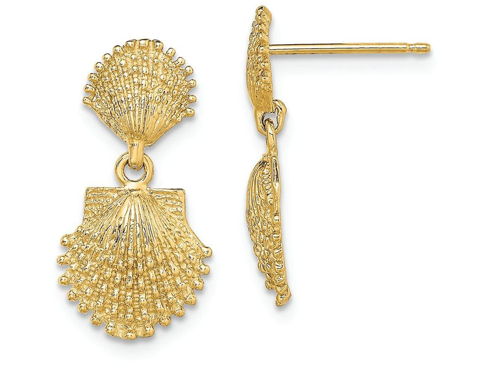 FJC Finejewelers 14k Yellow Gold Double Beaded Scallop Shell Dangle Earrings