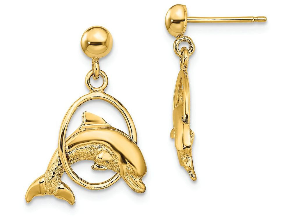 FJC Finejewelers 14k Yellow Gold Dolphin Jumping Thru Hoop Dangle Earrings
