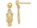 FJC Finejewelers 14k Yellow Gold Lobster Dangle Earrings with Ball Post