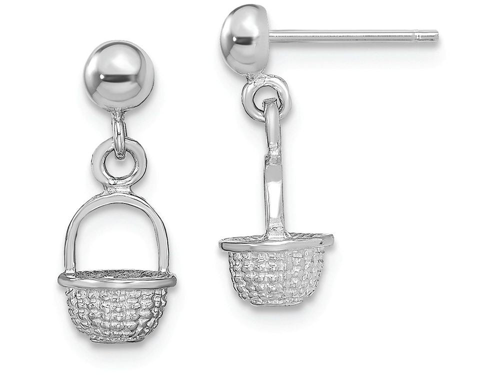 FJC Finejewelers 14k White Gold White 3d Mini Basket Drop Earrings