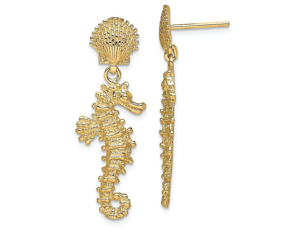 FJC Finejewelers 14k Yellow Gold Seahorse Dangling From Shell Earrings