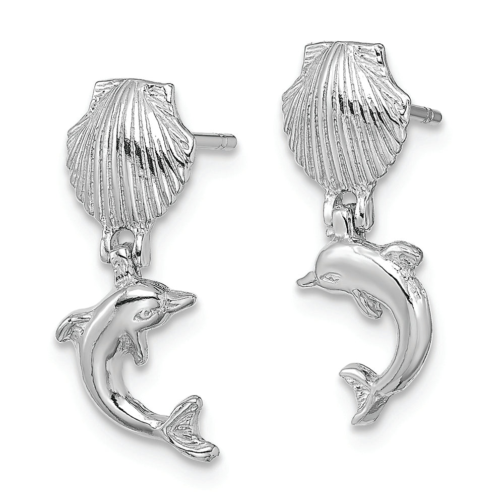 FJC Finejewelers 14k White Gold Dolphin Dangle From Mini Scallop Earrings