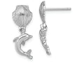 FJC Finejewelers 14k White Gold Dolphin Dangle From Mini Scallop Earrings