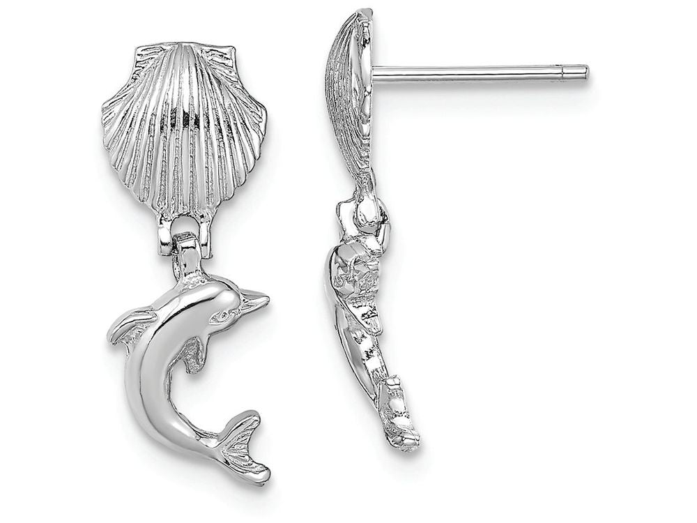 FJC Finejewelers 14k White Gold Dolphin Dangle From Mini Scallop Earrings