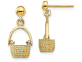 FJC Finejewelers 14k Yellow Gold 3d Basketmoveable Handle Dangle Earrings