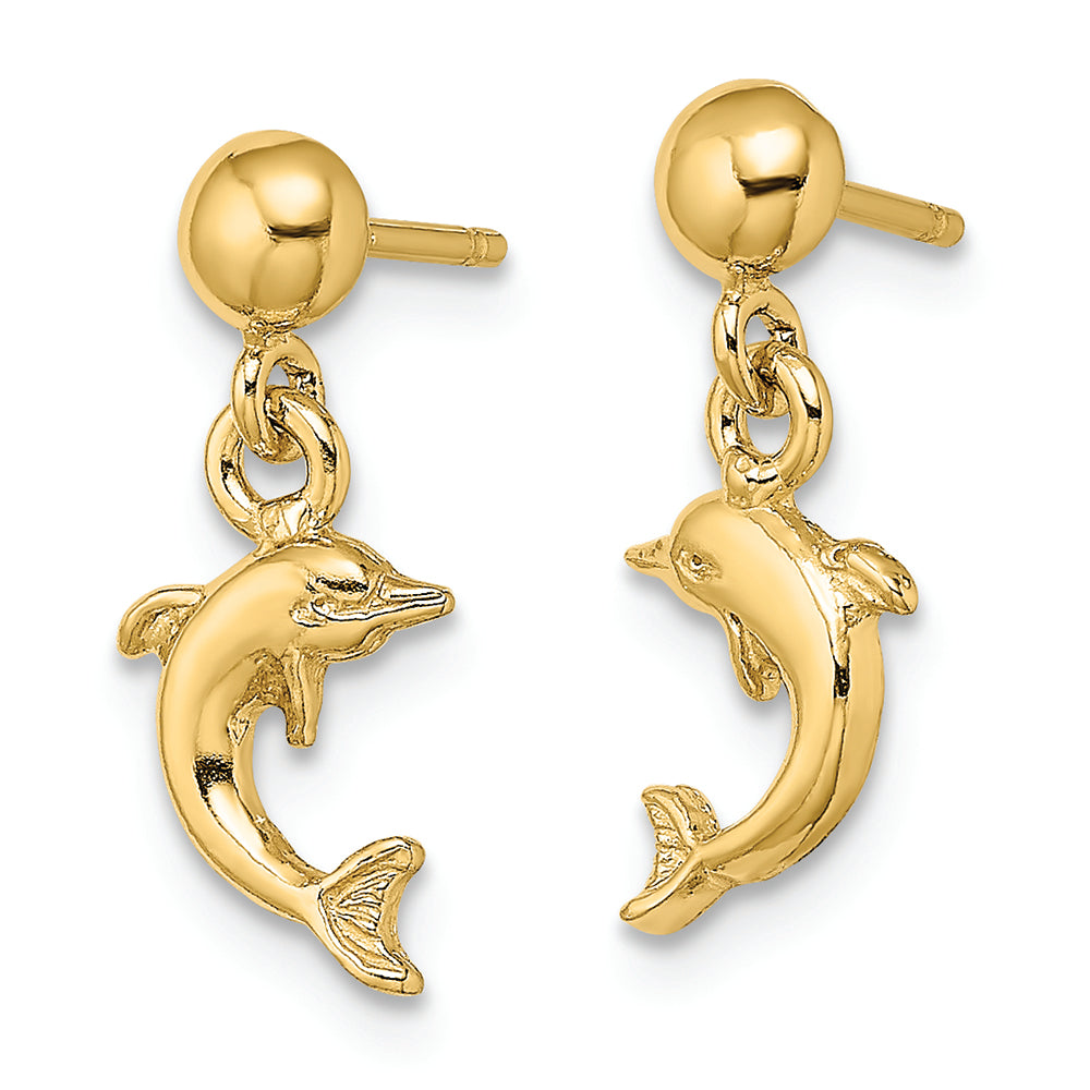 FJC Finejewelers 14k Yellow Gold Mini Jumping Dolphin Dangle Earrings