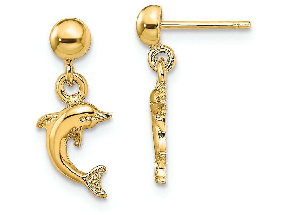 FJC Finejewelers 14k Yellow Gold Mini Jumping Dolphin Dangle Earrings