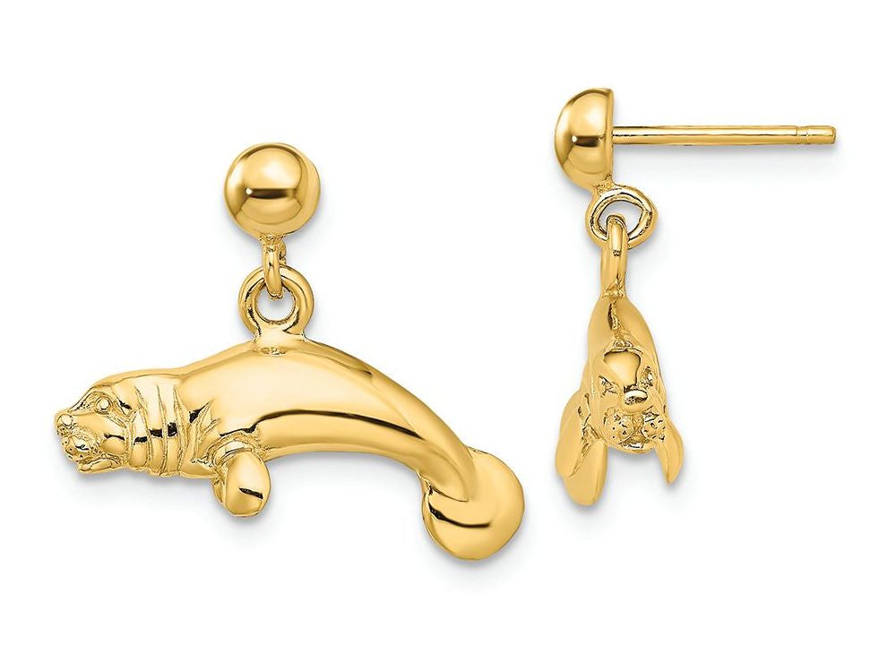 FJC Finejewelers 14k Yellow Gold 3d Manatee Dangle Earrings