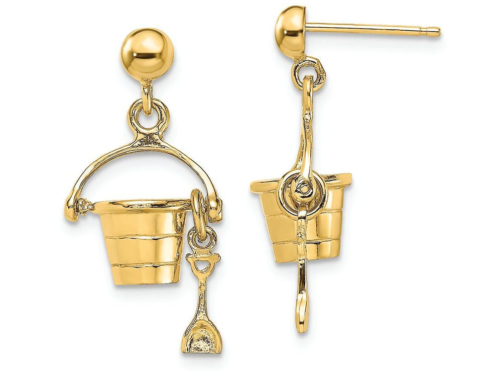FJC Finejewelers 14k Yellow Gold 3d Beach Bucket with Shovel Dangle Earrings