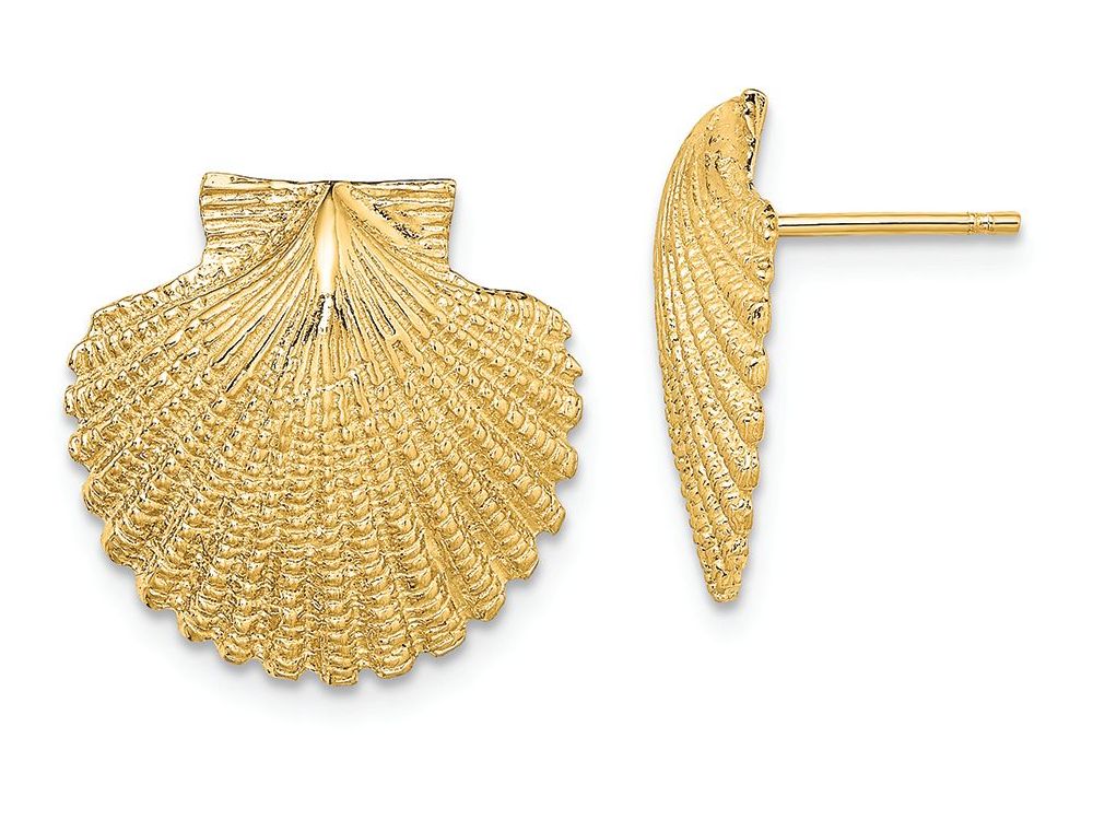 FJC Finejewelers 14k Yellow Gold Scallop Shell Post Earrings Text
