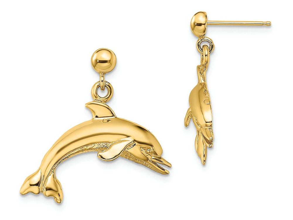 FJC Finejewelers 14k Yellow Gold Jumping Dolphindangle Earrings