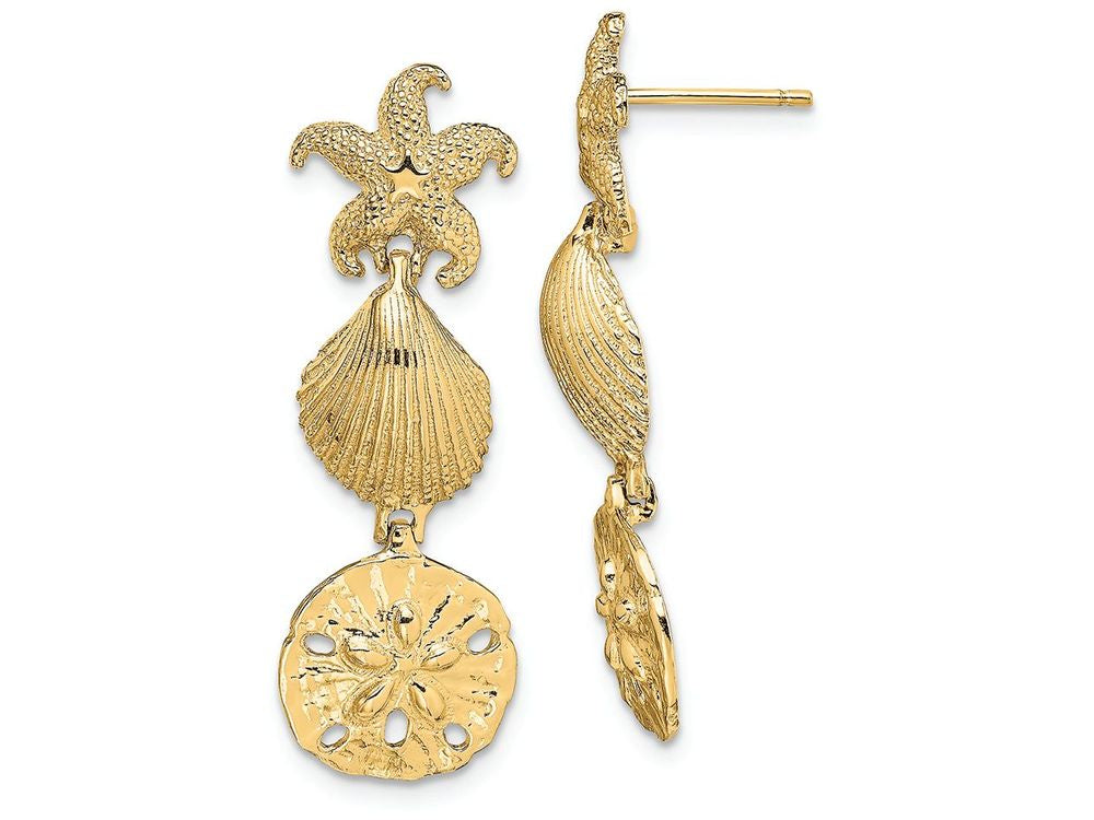 FJC Finejewelers 14k Yellow Gold Starfish Shell Sand Dollar Dangle Earrings