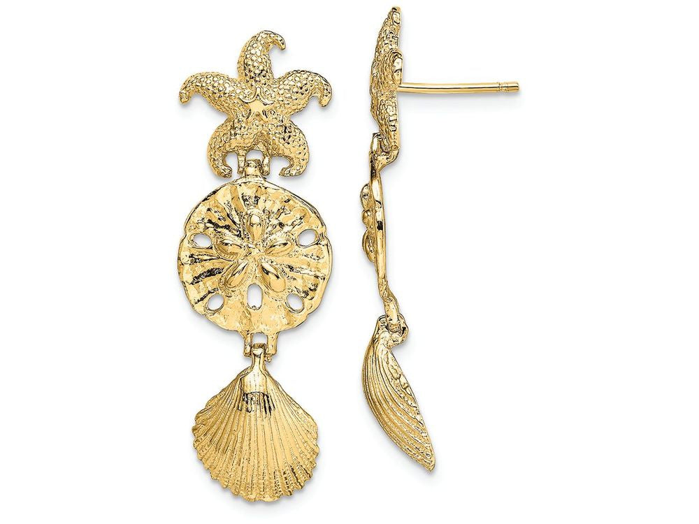 FJC Finejewelers 14k Yellow Gold Bright Cut Starfish Shell Sand Dollar Dangle Earrings