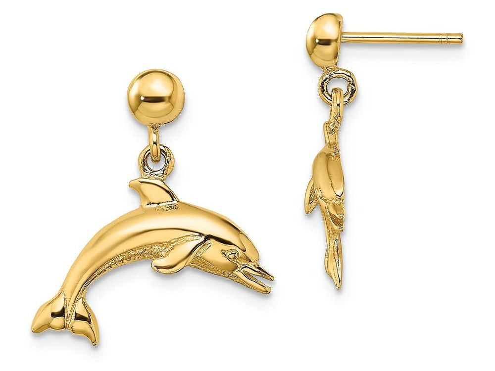 FJC Finejewelers 14k Yellow Gold Jumping Dolphindangle Earrings