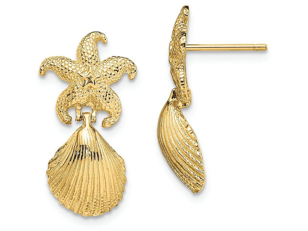 FJC Finejewelers 14k Yellow Gold Starfish Scallop Shell Dangle Earrings