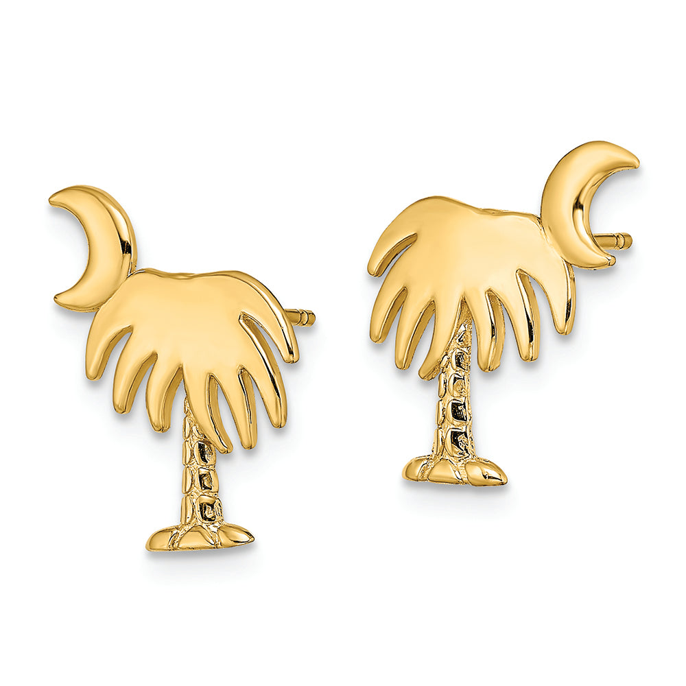 FJC Finejewelers 14k Yellow Gold Charleston Palm Tree with Moon Post Earrings