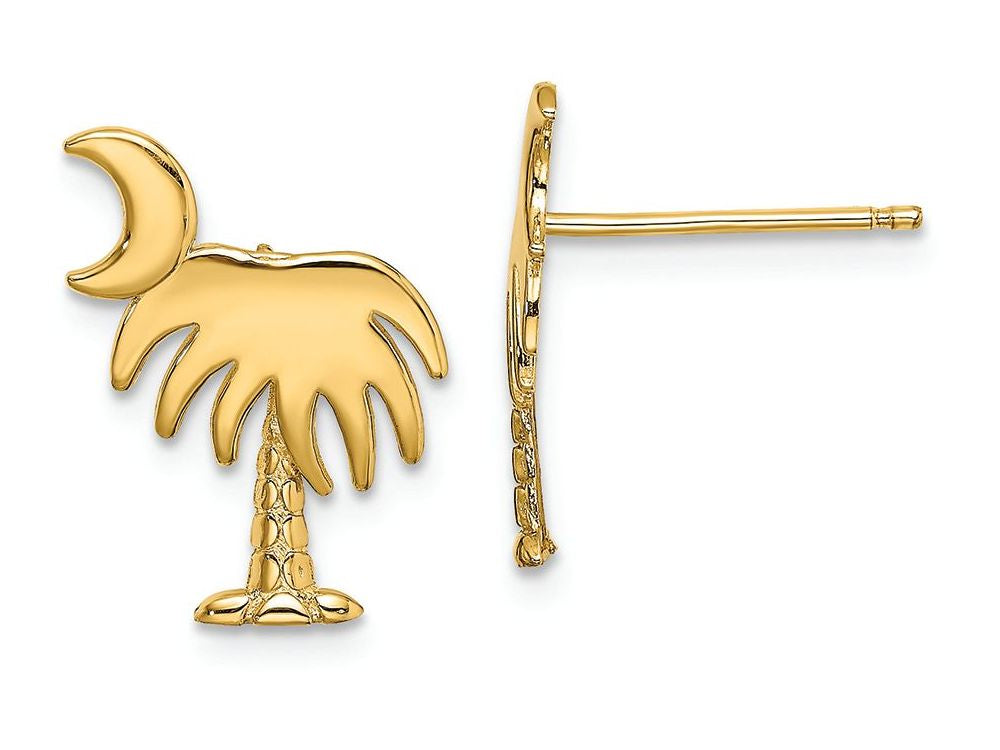 FJC Finejewelers 14k Yellow Gold Charleston Palm Tree with Moon Post Earrings